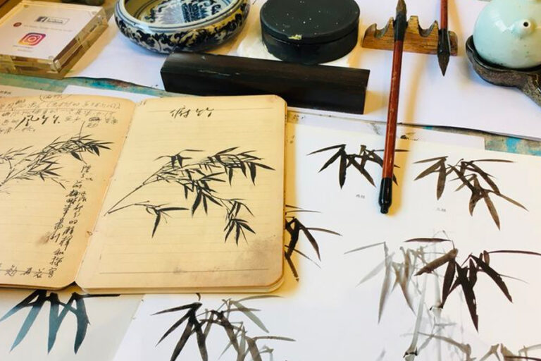 Practising traditional Chinese ink painting